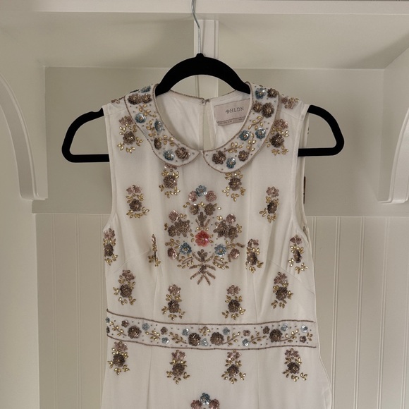 BHLDN bridal Ivory Floral Embroidered Peter Pan Collar Midi Dress - Picture 3 of 6